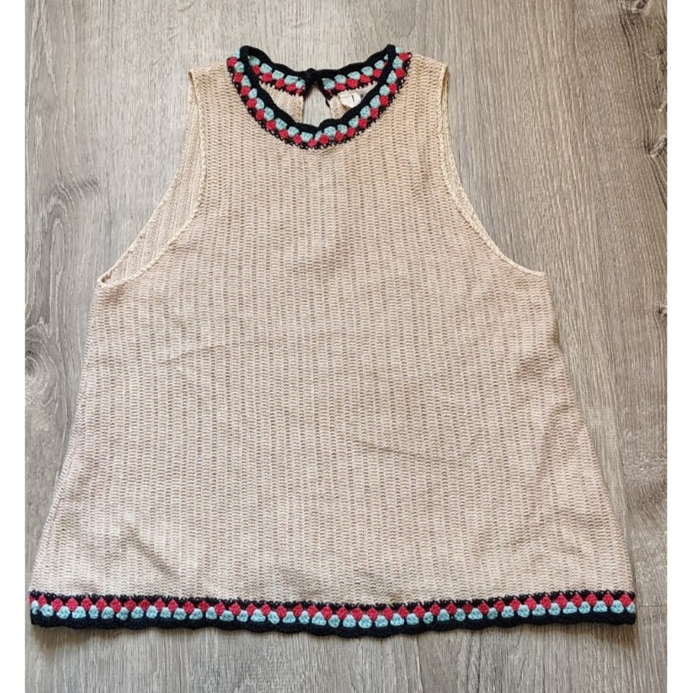 THML Cream Knit Tank with Black, Red, and Light Blue Trim